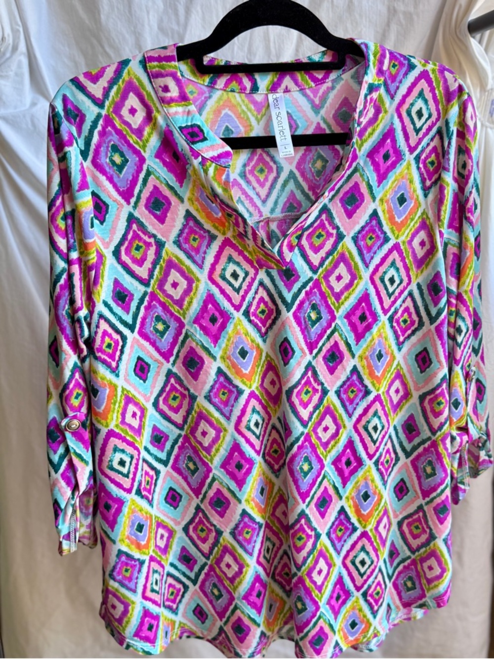 Raspberry Pink and Blue Travel Wear Top L